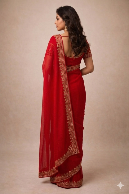 Classic Red Embroidered Saree
