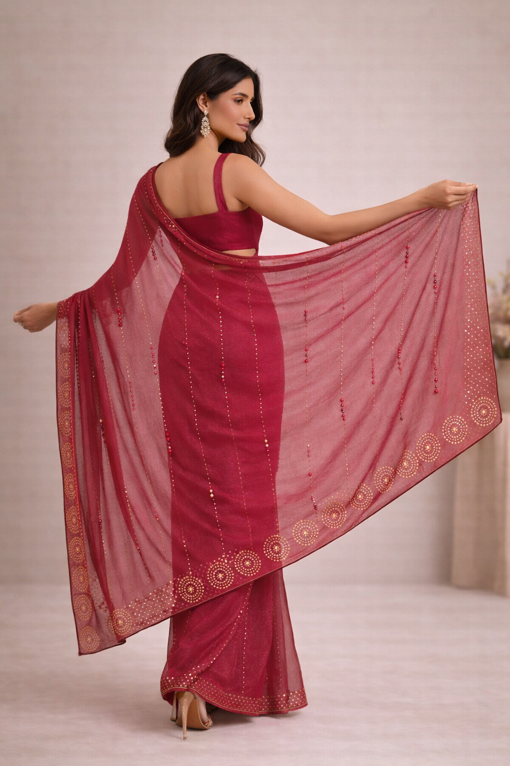 Ruby Red Embellished Saree