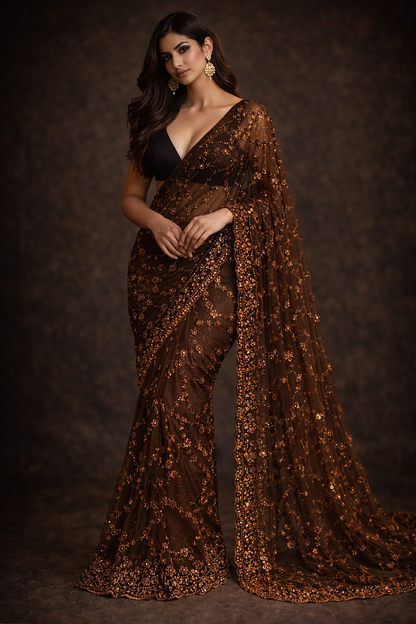 Golden Ember Sequin Saree