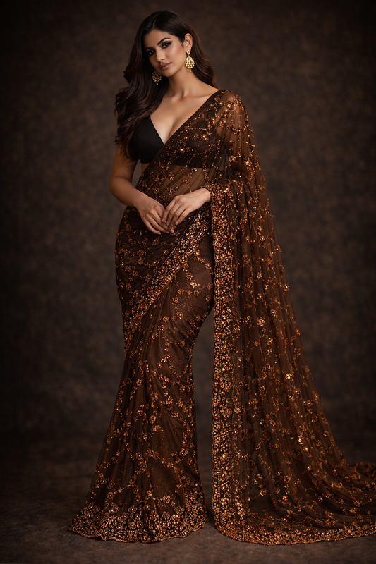 Golden Ember Sequin Saree