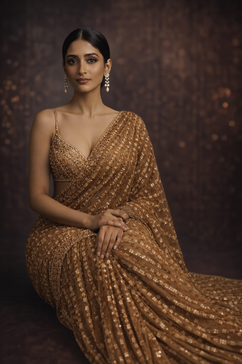 Champagne Gold Sequin Saree