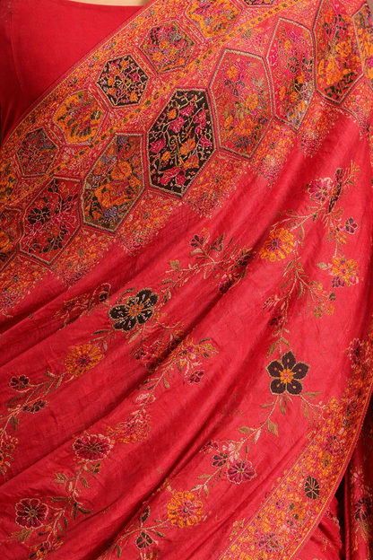 Crimson Red Embroidered Saree