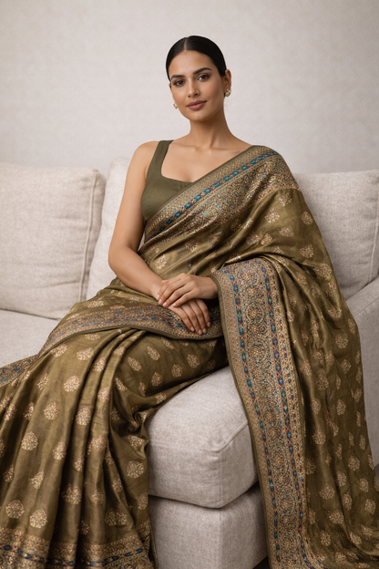 Olive Gold Heritage Saree