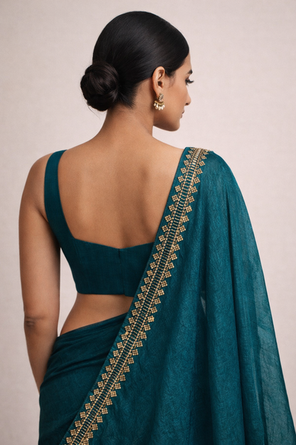 Teal Green Hand-Embellished Saree