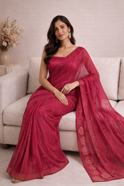 Ruby Red Embellished Saree