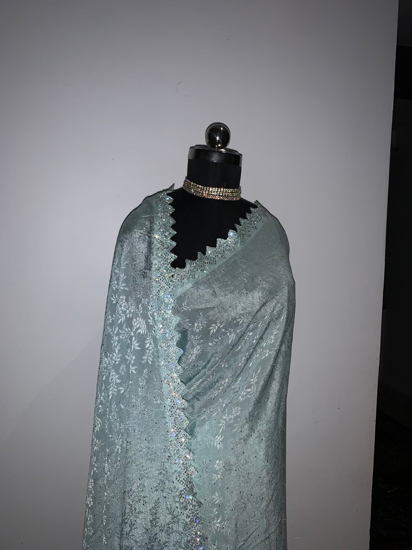 Sky Blue Jacquard Chiffon Saree
