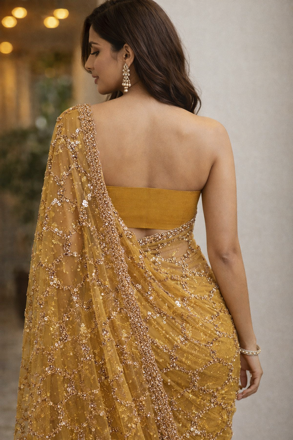Golden Radiance Sequin Net Saree