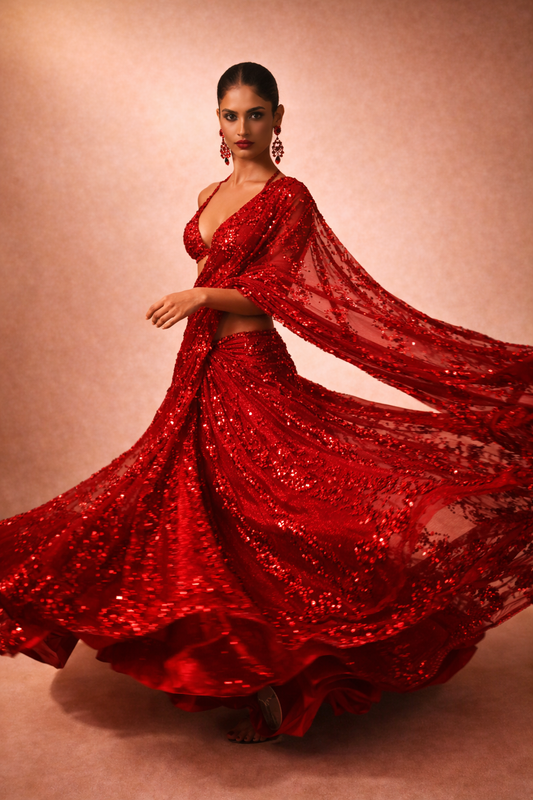 The Statement Red Sequin Saree