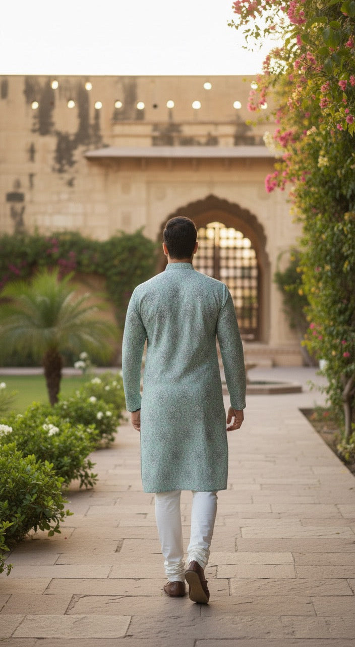 Teal Cotton Kurta Set