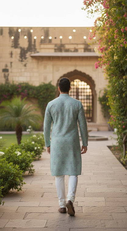 Teal Cotton Kurta Set