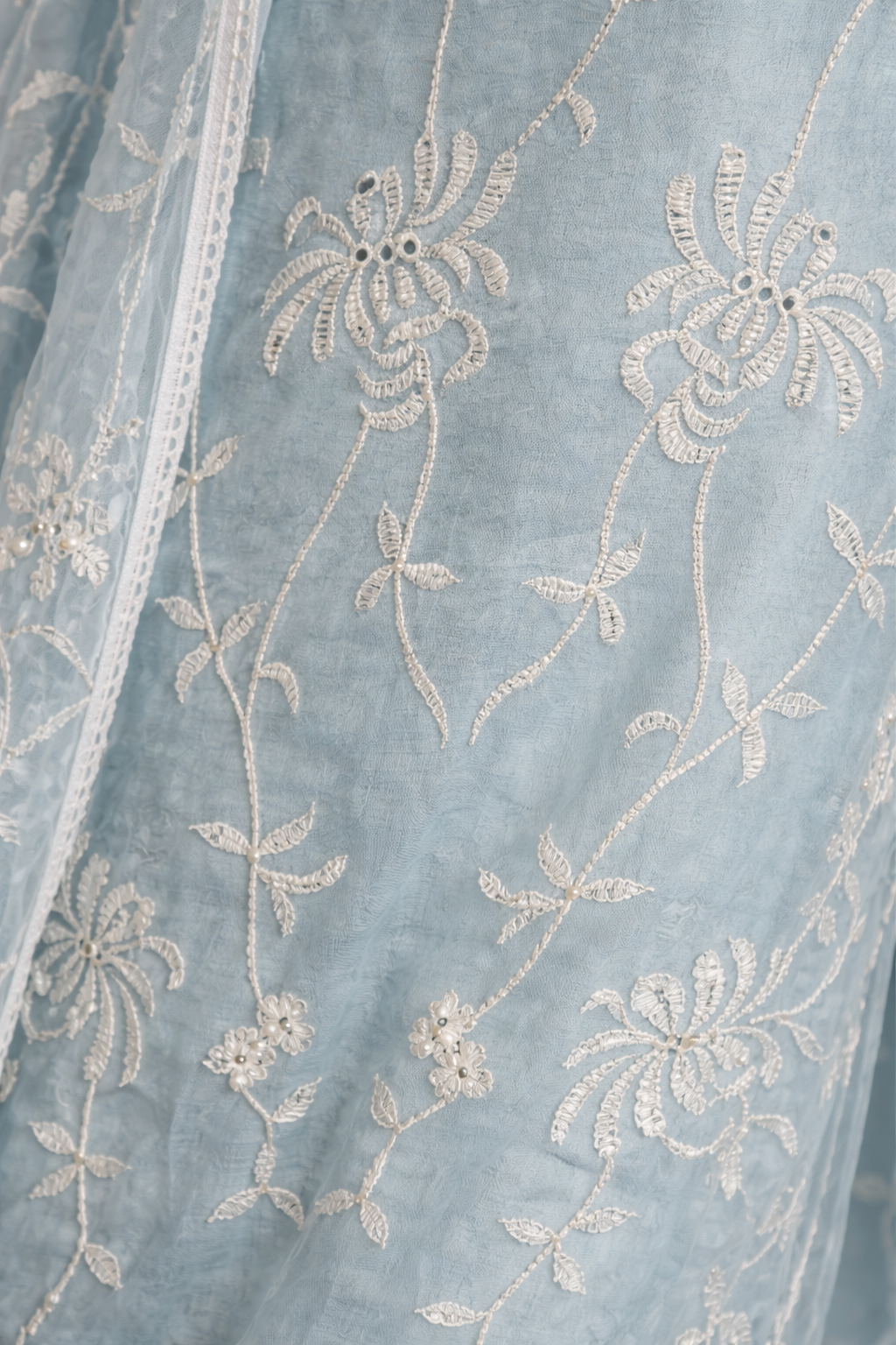 Powder Blue Embroidered Kurta Set with Sheer Dupatta