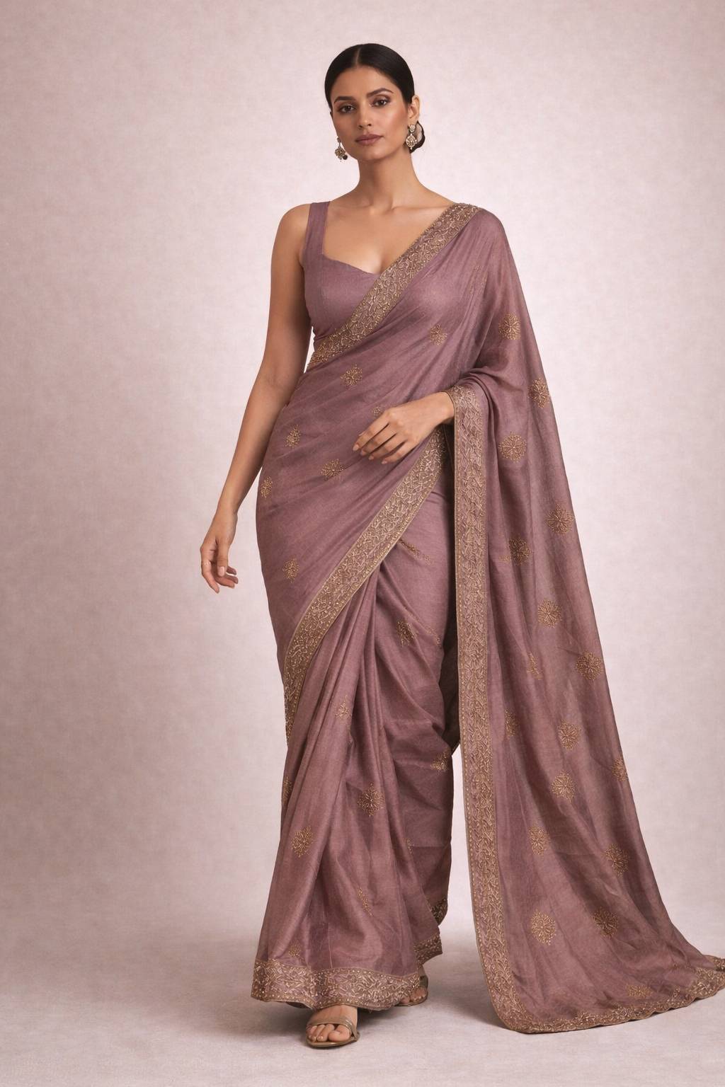 Mauve Blush Embroidered Saree