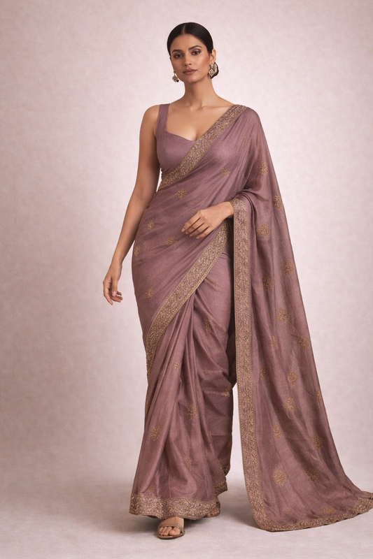 Mauve Blush Embroidered Saree