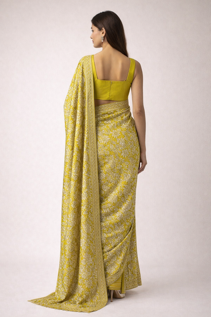 Mustard Yellow Festive Brocade Saree