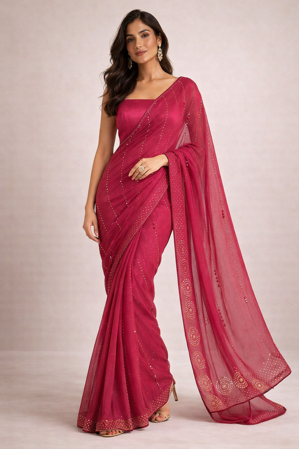Ruby Red Embellished Saree