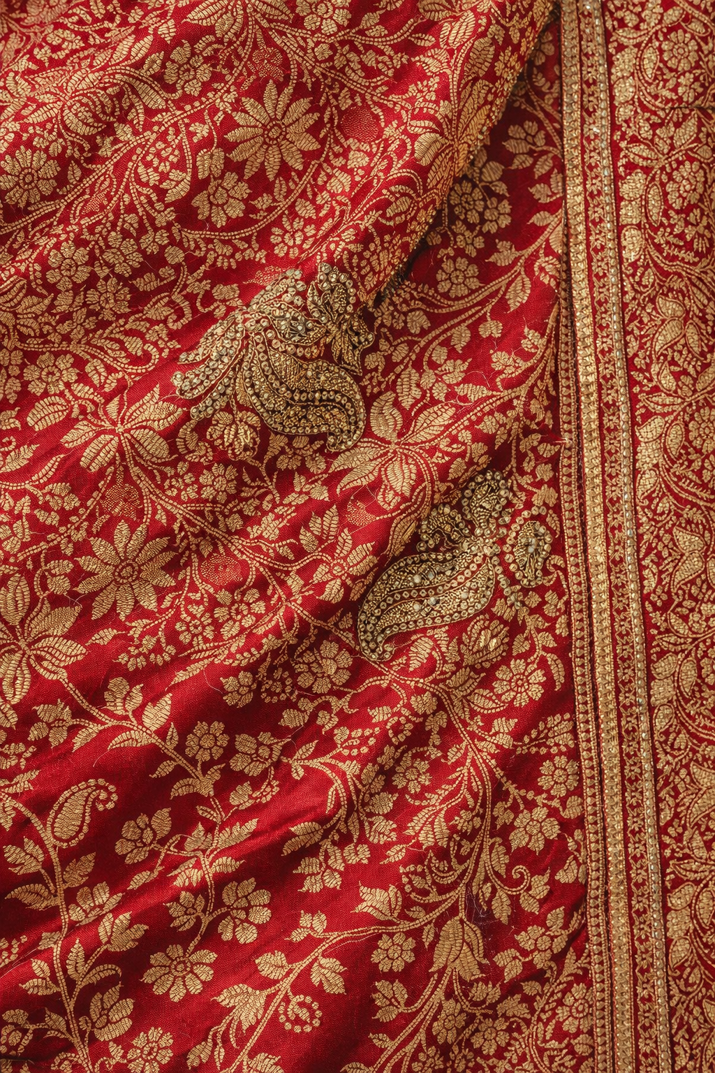 Classic Red Floral Brocade Saree