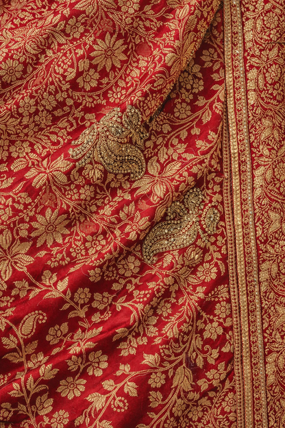 Classic Red Floral Brocade Saree
