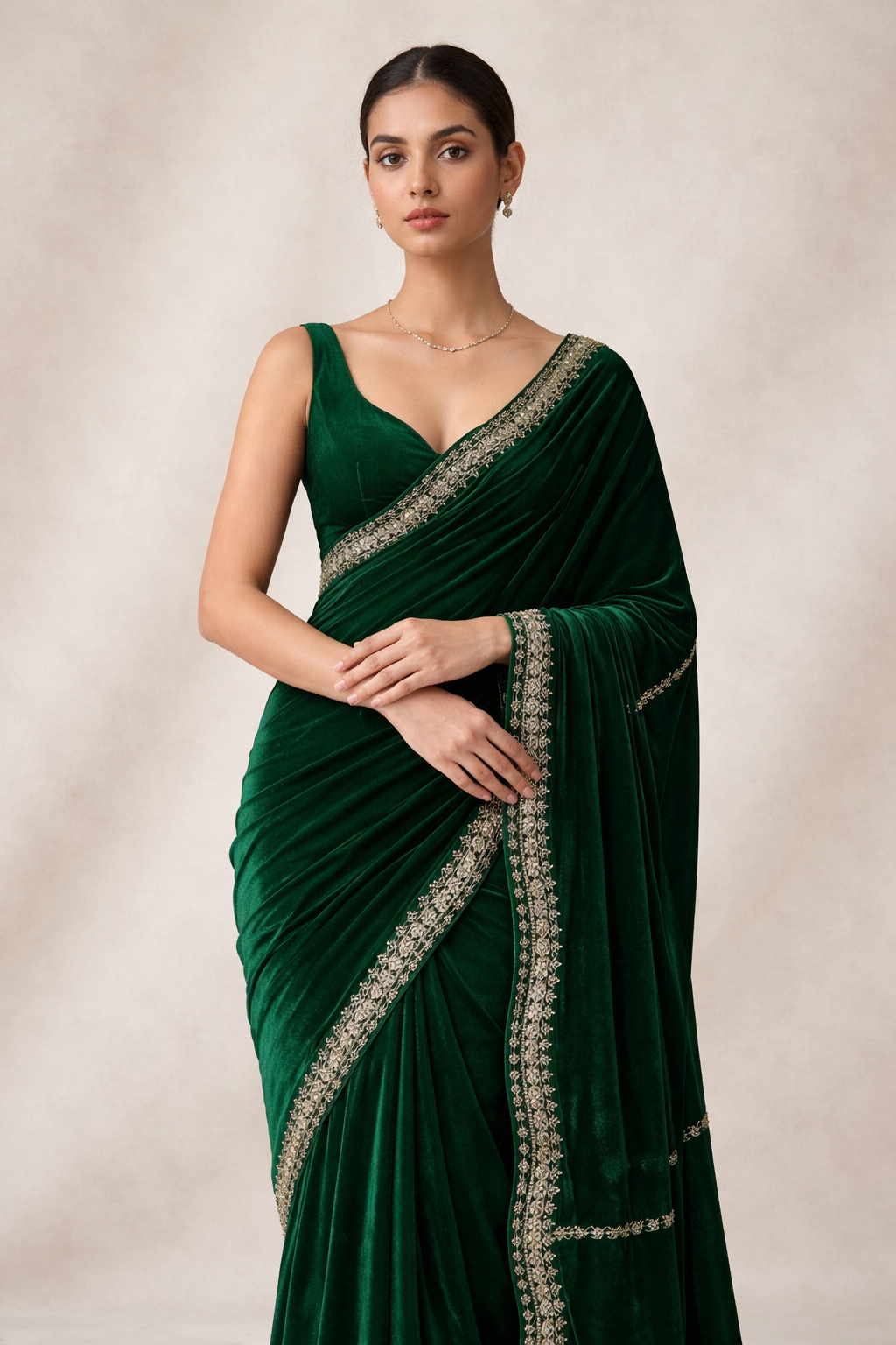 Emerald Green Embroidered Saree
