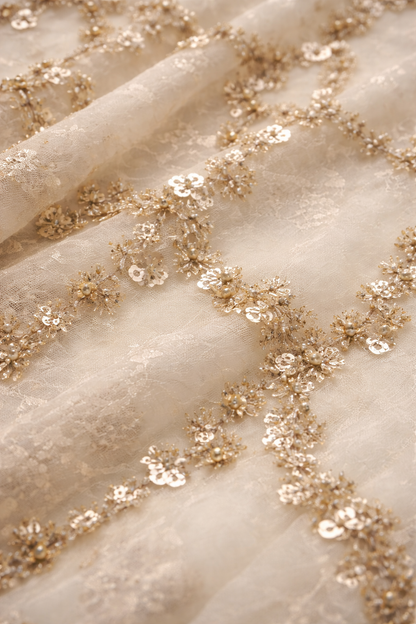 Ivory Gold Sequin Saree
