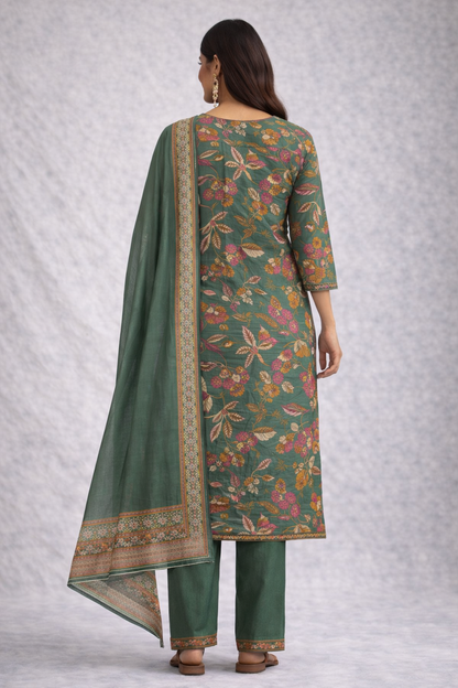 Green Printed Suit Set with Dupatta