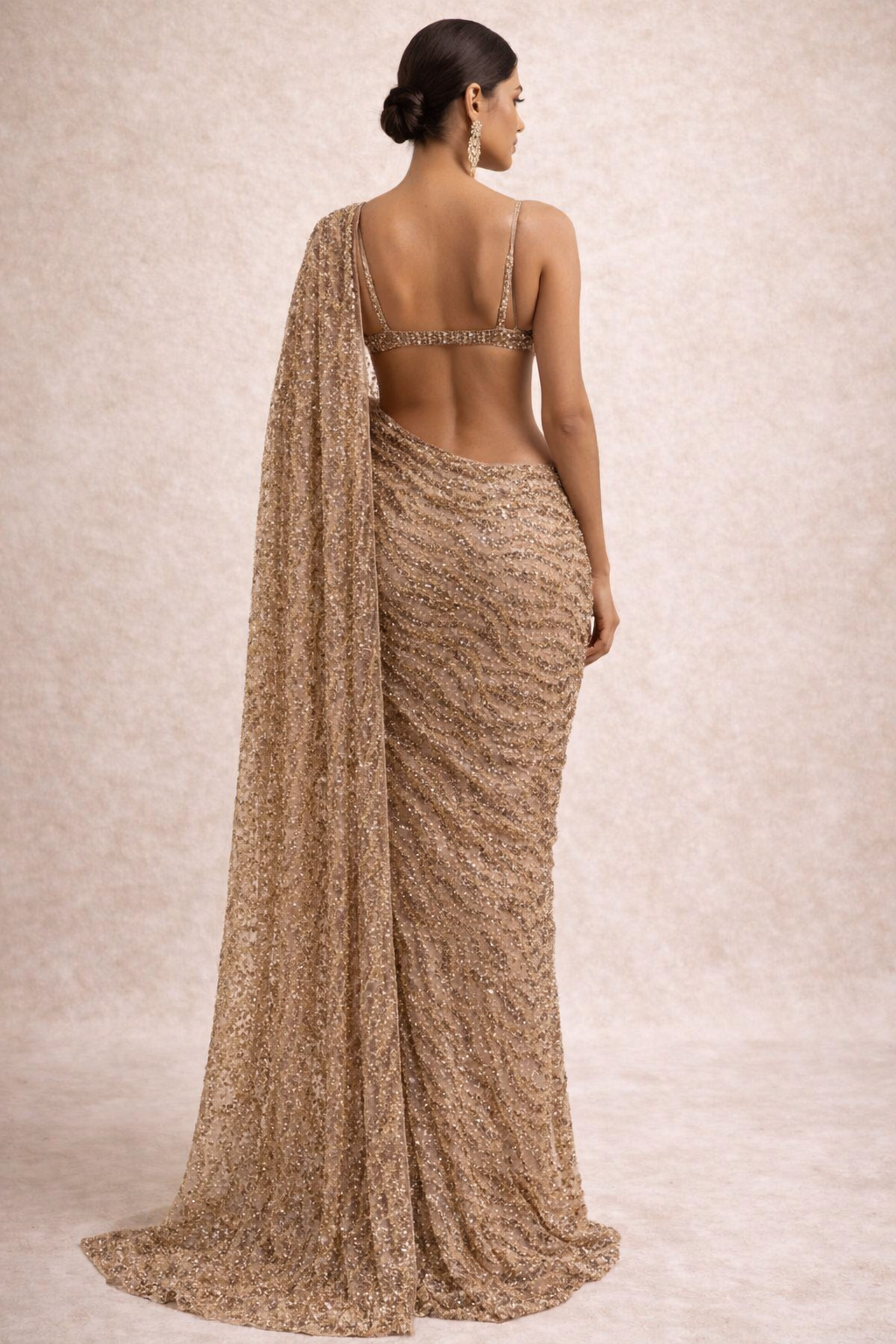 Golden Sequin Net Saree – Statement Glam