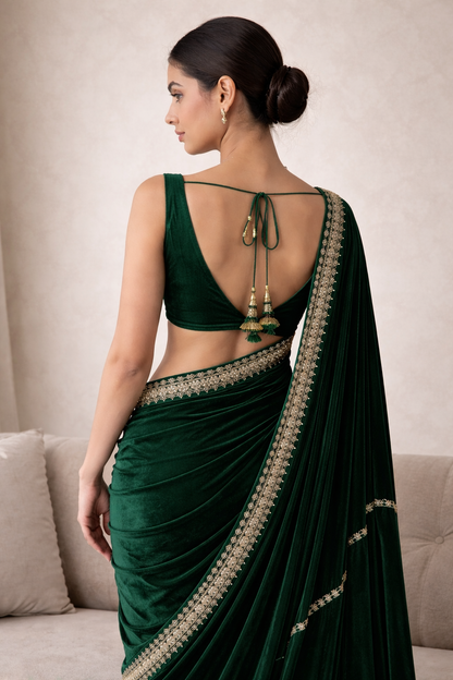 Emerald Green Embroidered Saree