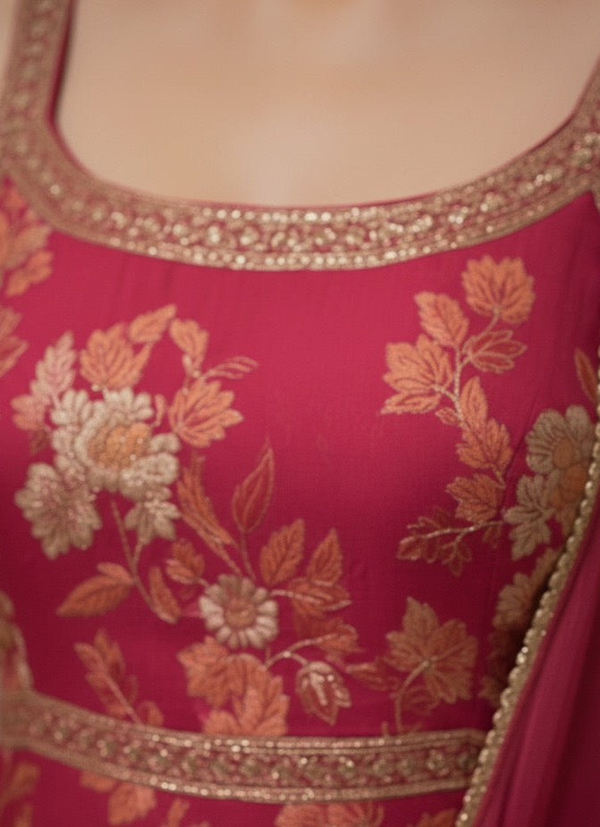 Pink Brocade Kurti &amp; Flared Sharara Set