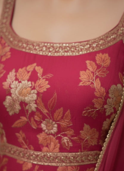 Pink Brocade Kurti &amp; Flared Sharara Set