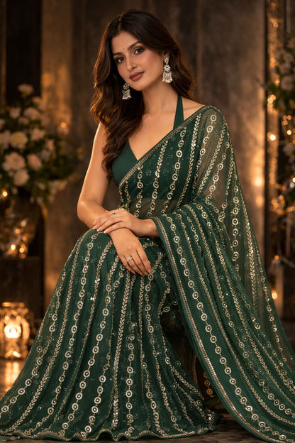 Emerald Sequin Net Saree