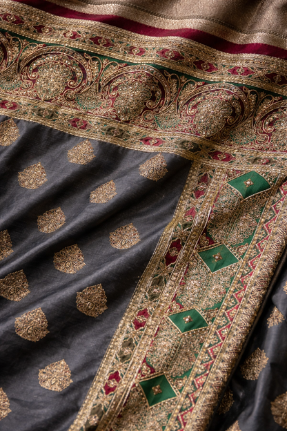Steel Grey Traditional Zari Saree