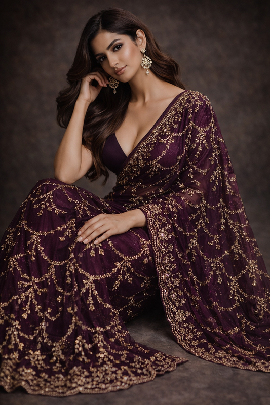 Regal Amethyst Embellished Saree