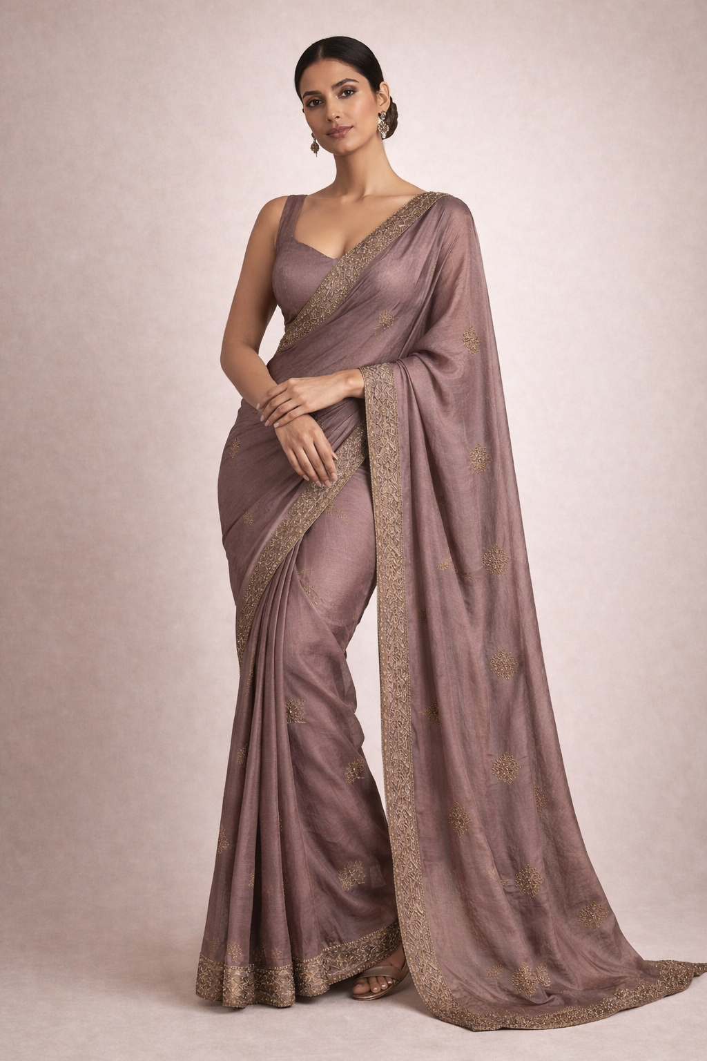 Mauve Blush Embroidered Saree