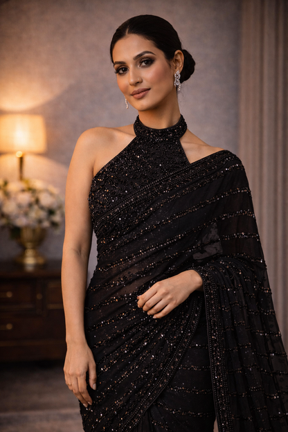 Midnight Noir Sequin Net Saree