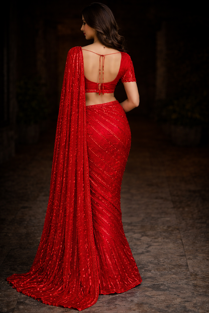 Red Sequin Saree – Modern Heirloom Edit