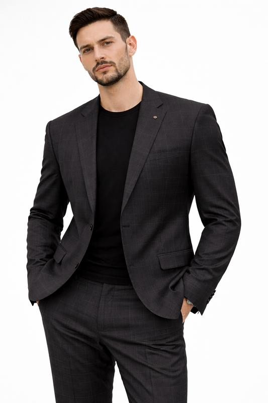 Charcoal Windowpane Tailored Blazer
