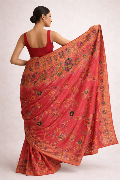 Crimson Red Embroidered Saree