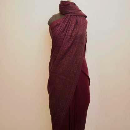 Wine Kashmiri Threadwork Georgette Designer Saree