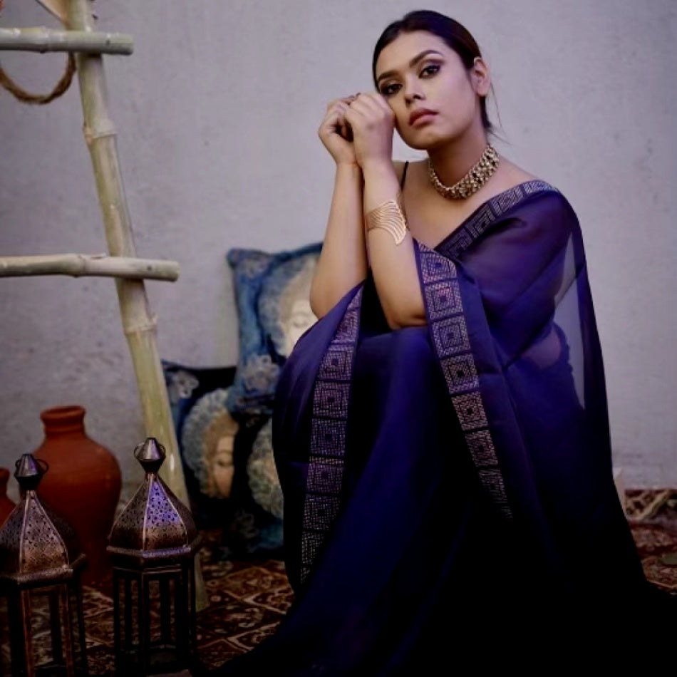 Blue Chiffon Saree