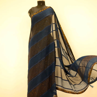 Navy Blue Sequins Georgette Designer Saree