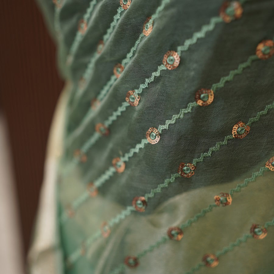 Pista Green Threadwork Net Designer Saree