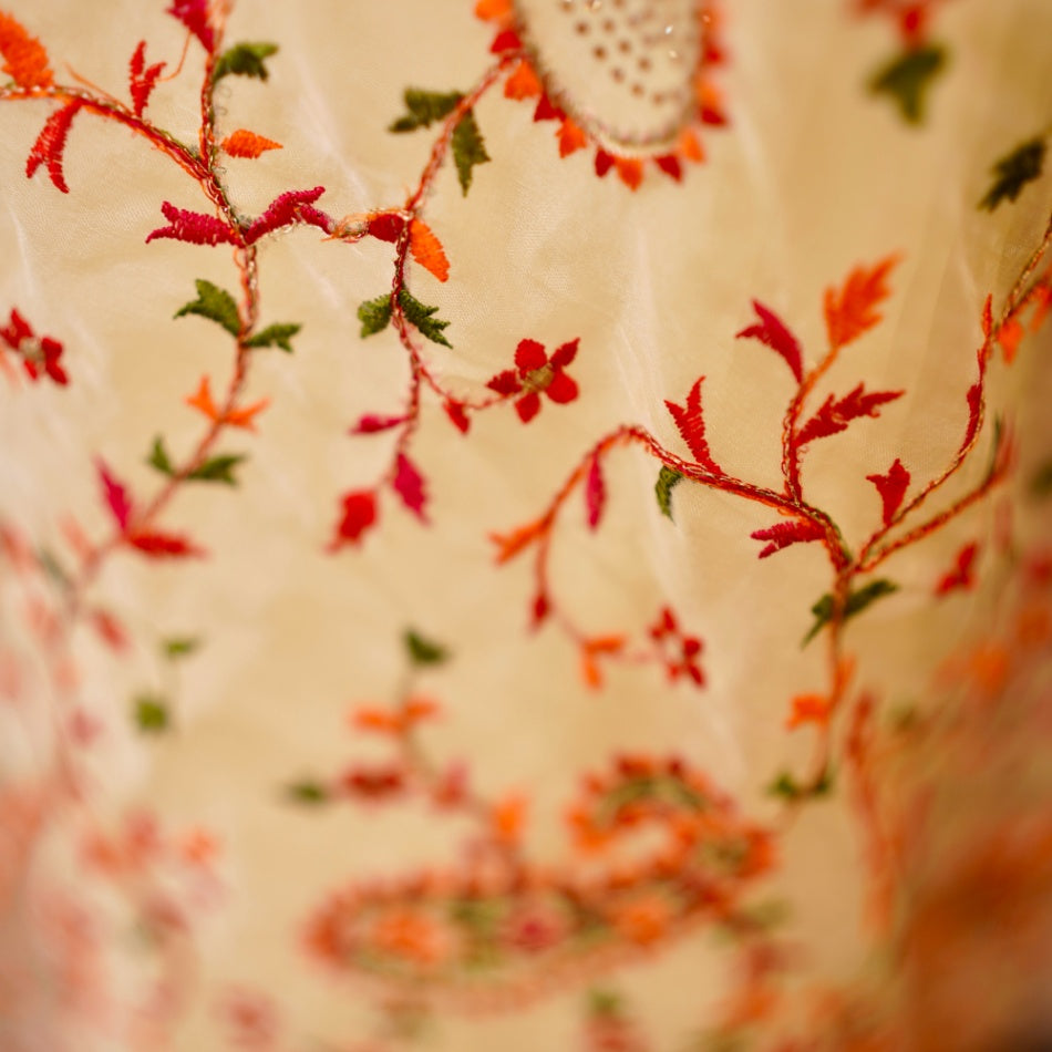 Cream Multicolor Threadwork Organza Designer Saree