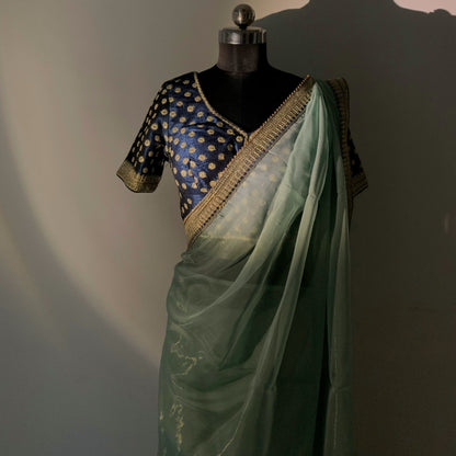 Green art silk saree with Zari weaving
