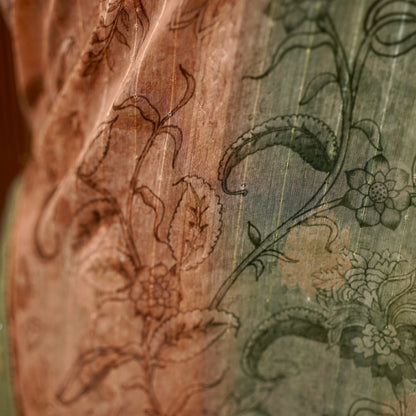 Digital organza Green saree with zari weaving work