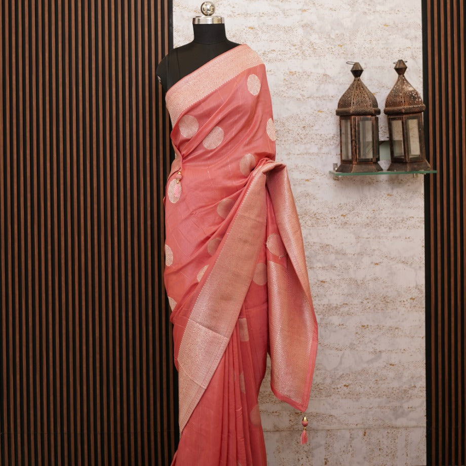 Baby Pink Zariwork Silk Saree