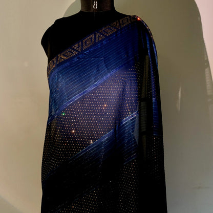 Navy Blue Sequins Georgette Designer Saree
