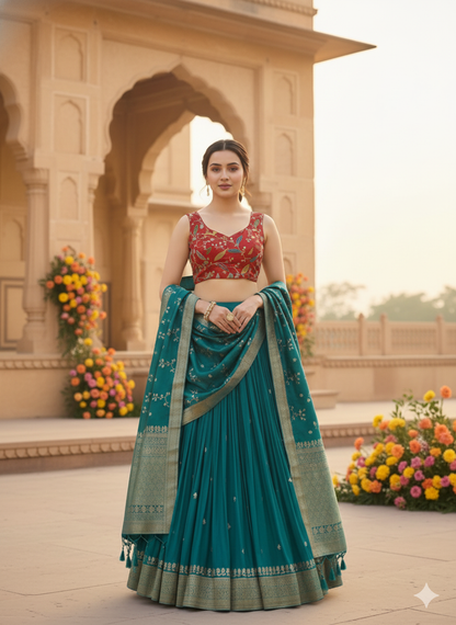 Red Hand-Embroidered Silk Blouse with Multicolour Threadwork