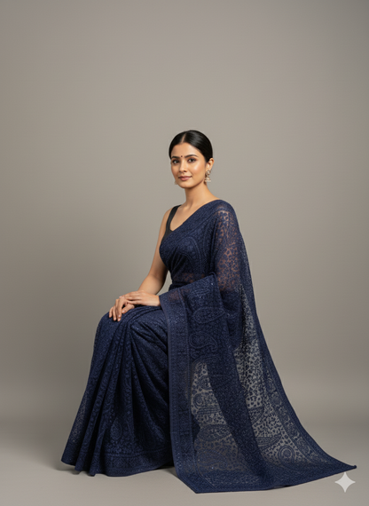 Blue Zari Work Georgette Saree