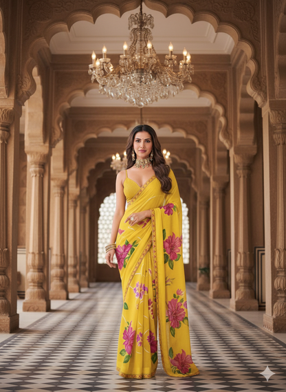 Statement Floral Saree in Radiant Yellow