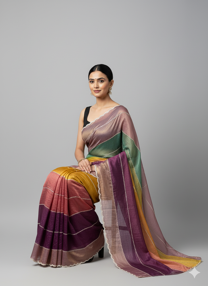 Luxe Multi-Color Satin Saree