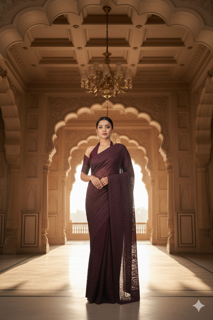 Regal Maroon Embroidered ; Sequin Saree